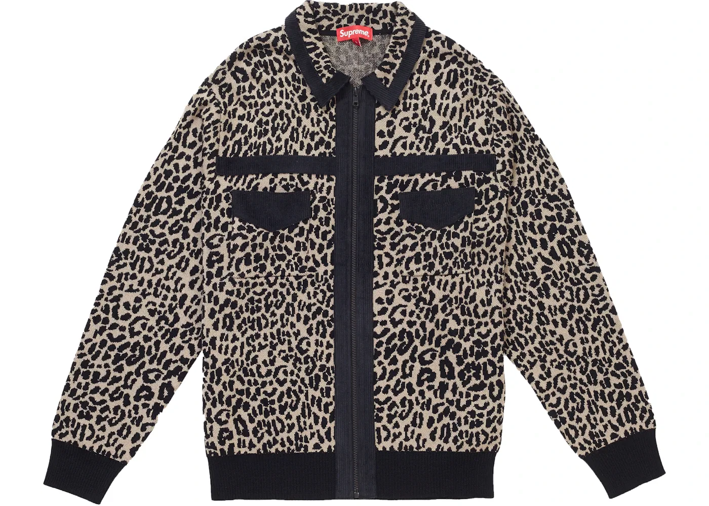 Мужской свитер с вельветовыми деталями на молнии Supreme, Cheetah