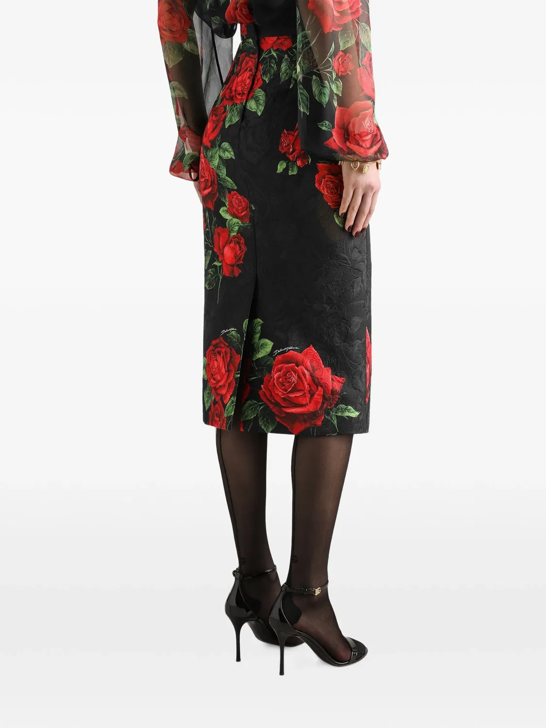 Юбка из парчи с цветочным принтом Dolce & Gabbana, черный — фото 3