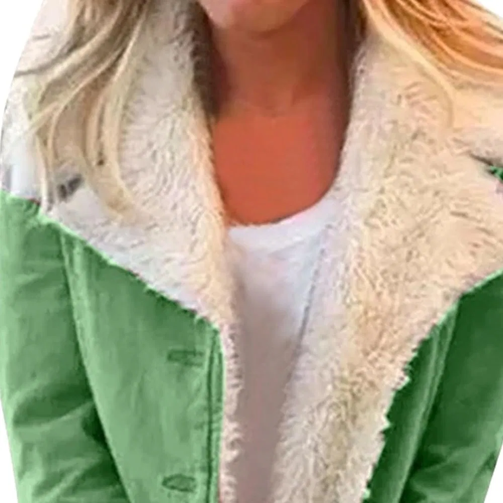 Женская джинсовая куртка на флисе с принтом, модель Oversized Casual, Verde A — фото 3