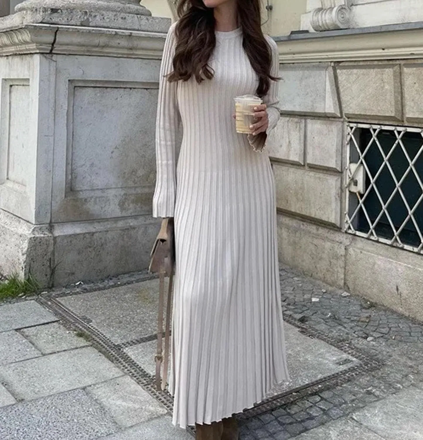 Женское вязаное платье-свитер с круглым вырезом Bodycon, Black — фото 3