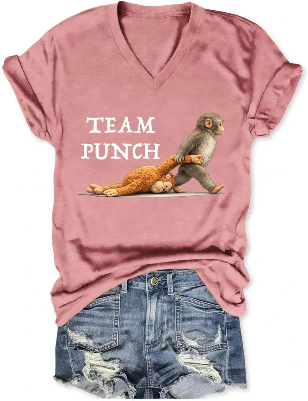 Женская футболка с принтом Team Punch Monkey, розовый