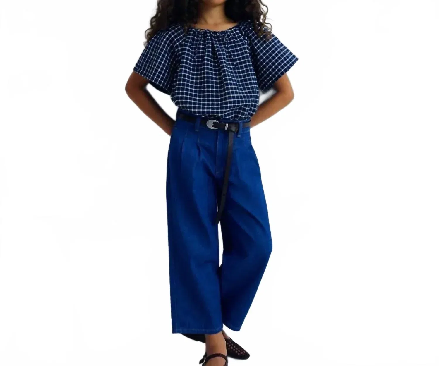 Детская блузка для девочек с коротким рукавом Jasmine Blouse The New Society, Summer Midnight Checks