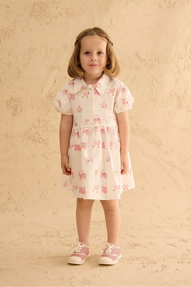 Детское платье с коротким рукавом с принтом Fahhar Kids, Pink