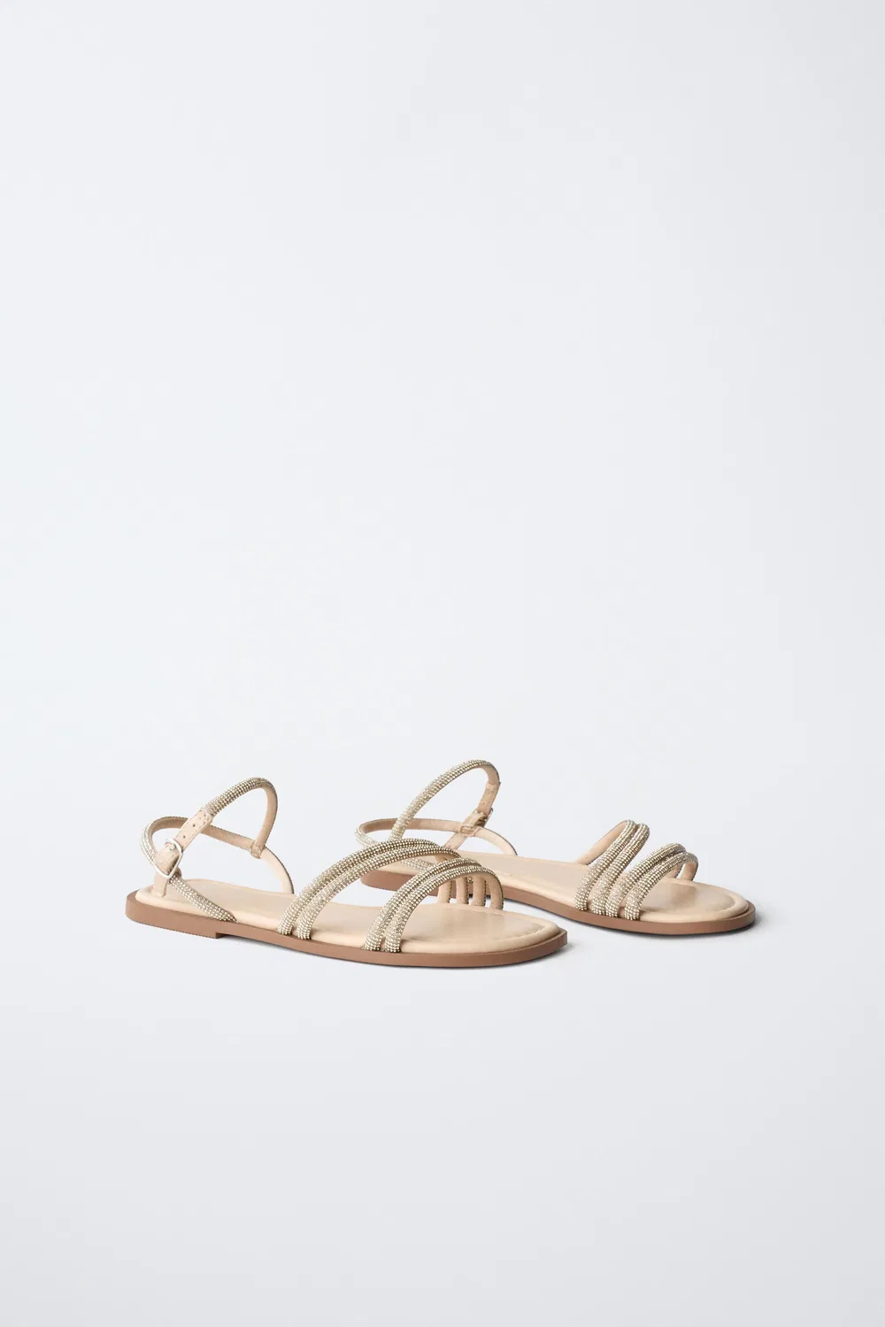 Блестящие сандалии с ремешками ZARA, Gold — фото 2