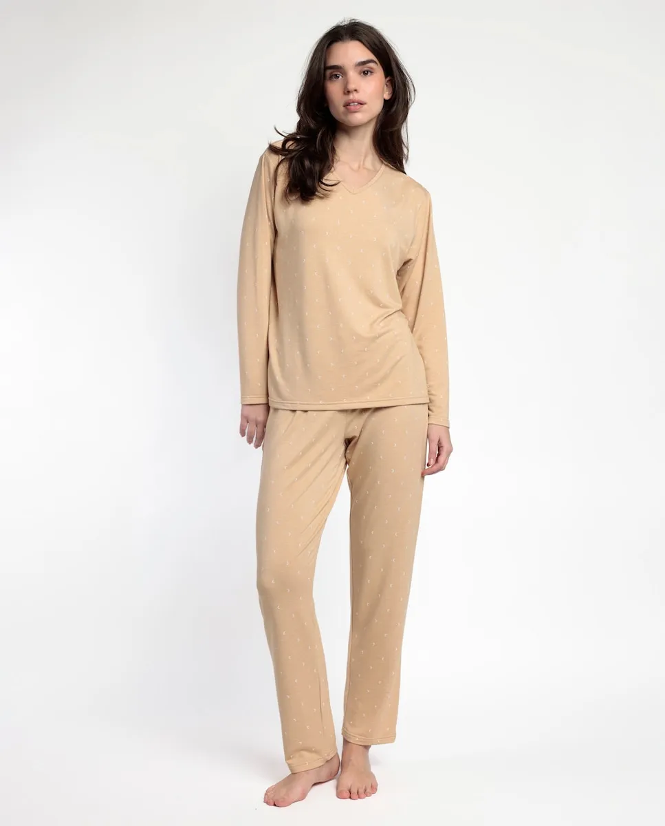 

Женские длинные пижамы из вискозного трикотажа Admas, бежевый