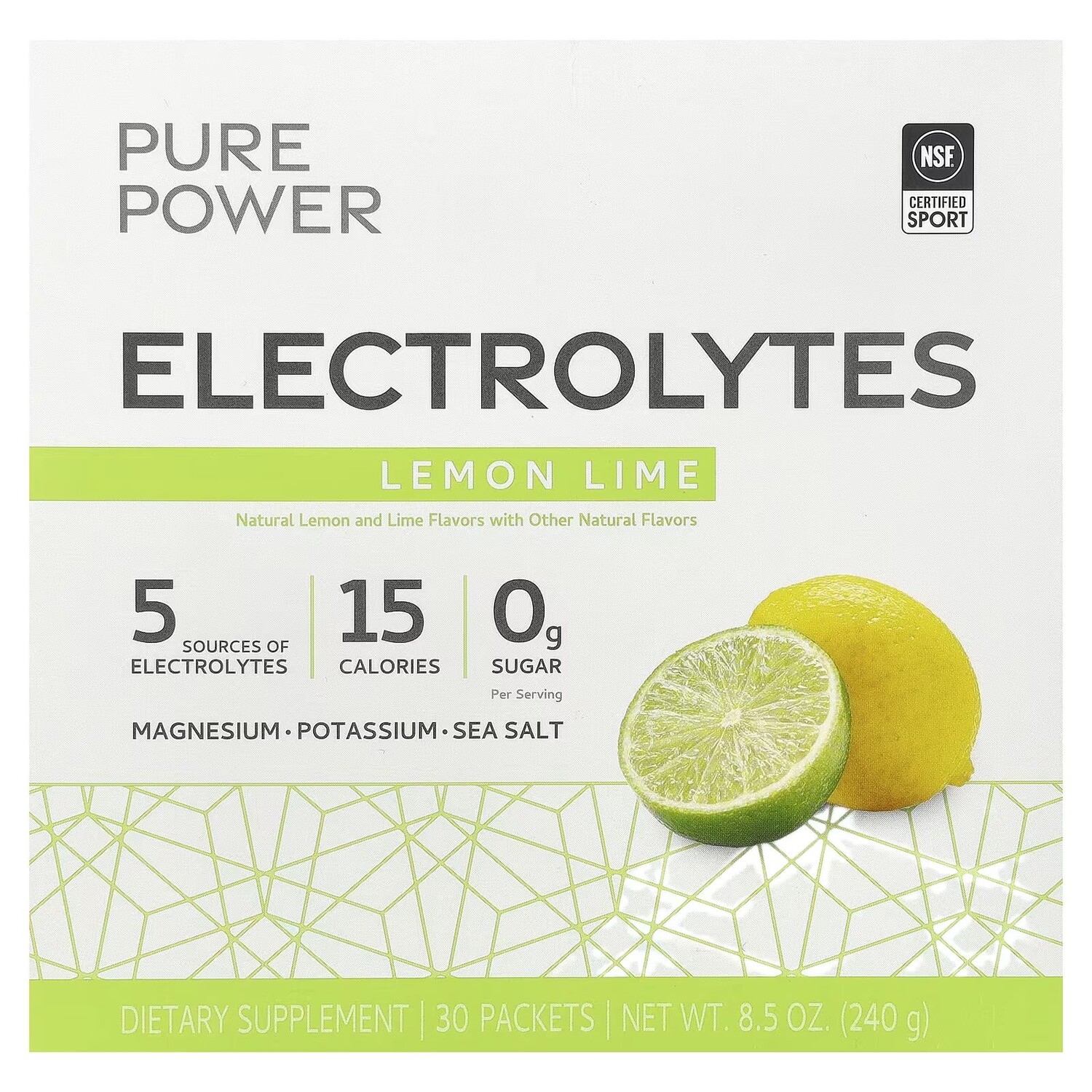 

Pure Power, Электролиты, лимон и лайм, 30 пакетов по 0,28 унции (8 г) каждый Dr. Mercola