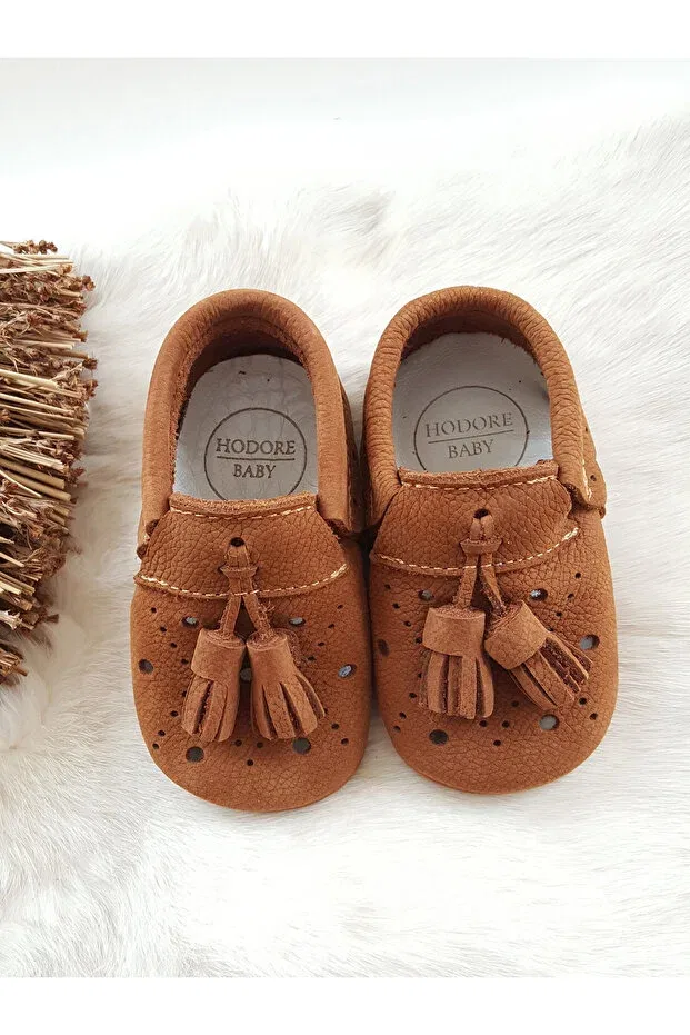 Детские мокасины для мальчиков из натуральной кожи Axel leather baby moccasin tan nubuck Hodore, Tan Color