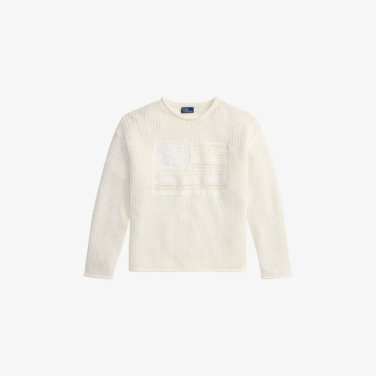 Хлопковый джемпер с ажурной вязкой «Флаг» Polo Ralph Lauren, белый/мультиколор