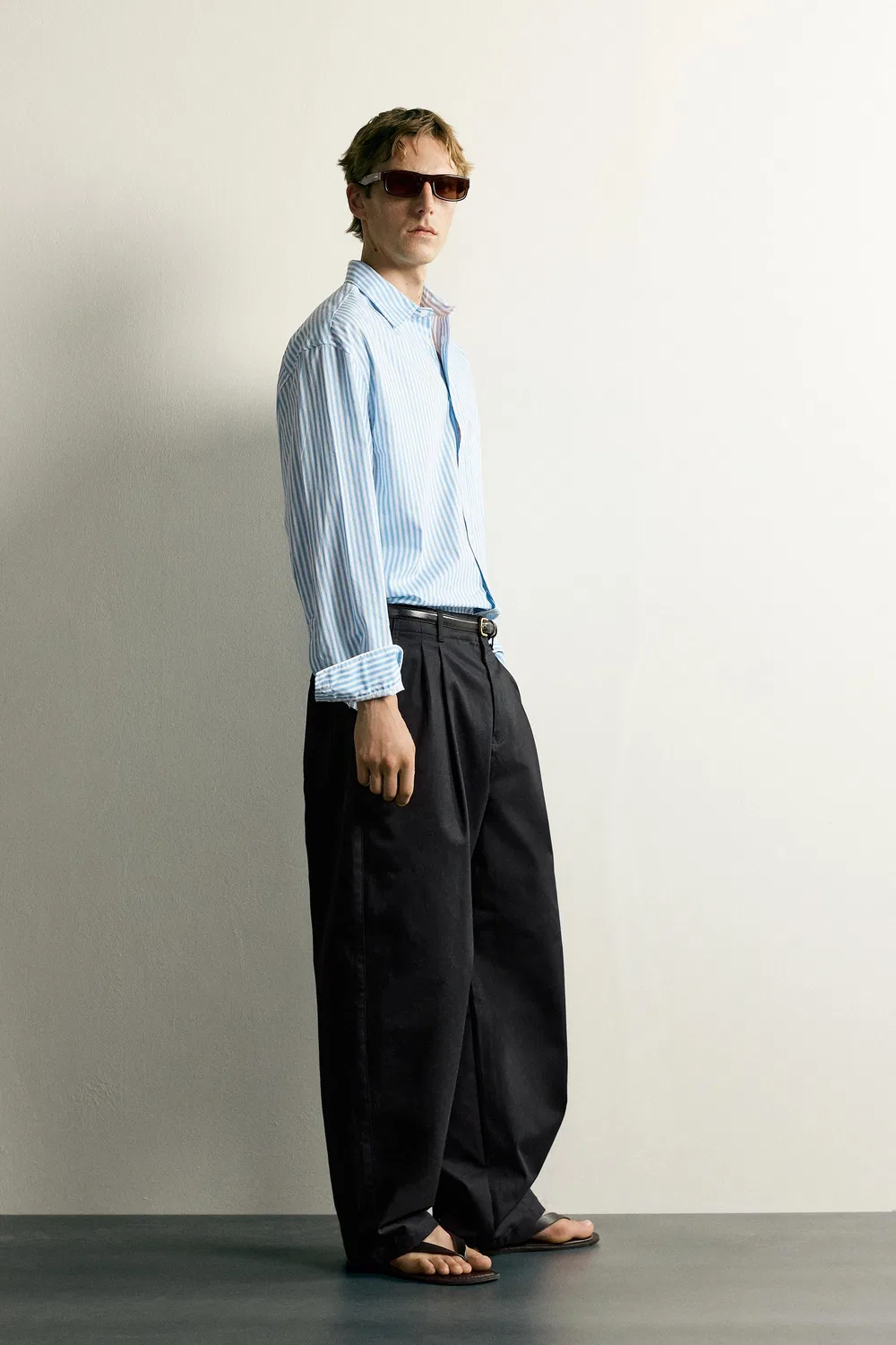 Полосатая рубашка свободного кроя ZARA, Sky blue — фото 4