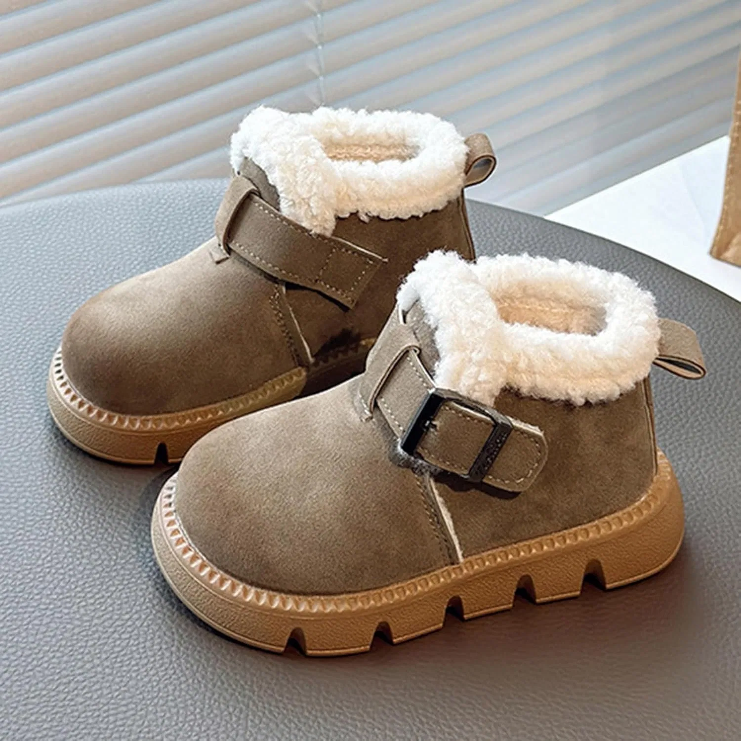 Детские ботинки для девочек с флисовой подкладкой IWIHMIV, Khaki — фото 4
