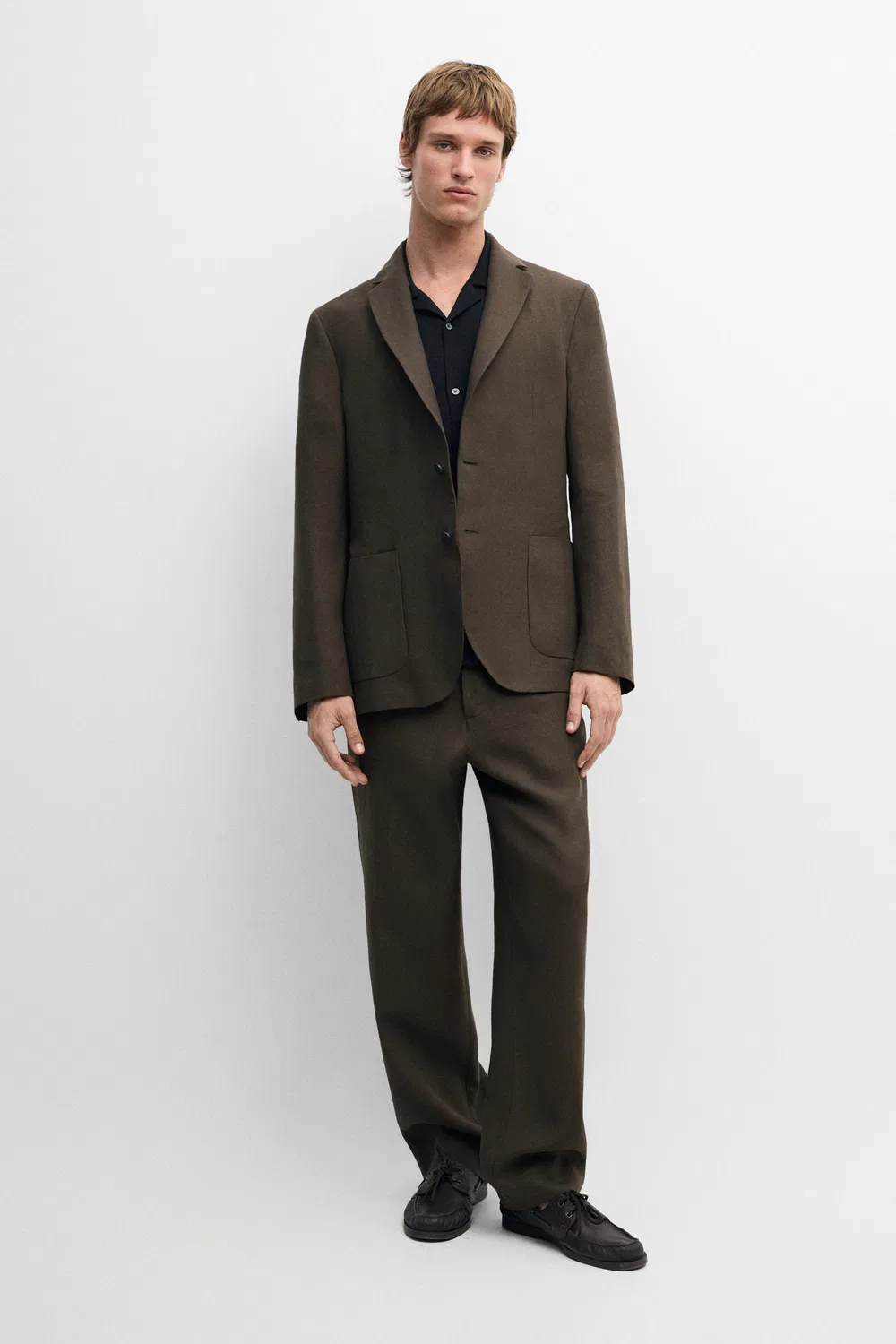 Блейзер из льна Massimo Dutti, коричневый
