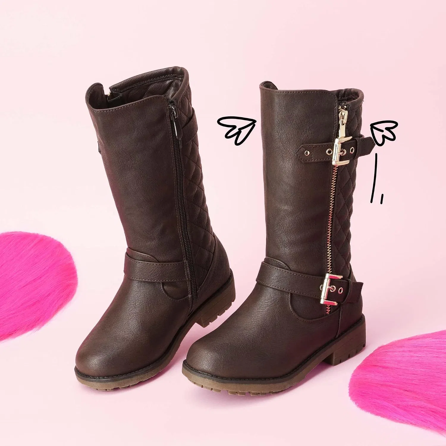 Детские зимние сапоги для девочек с подкладкой из искусственного меха DREAM PAIRS, Brown — фото 3