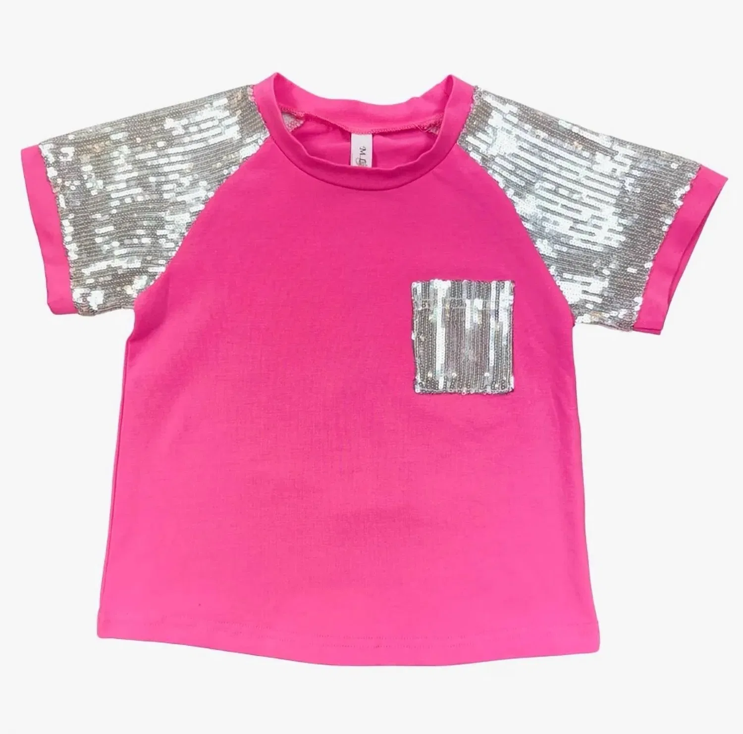 Детская блузка для девочек с пайетками на рукавах Girl's Sequin Top ML Kids, Hot Pink