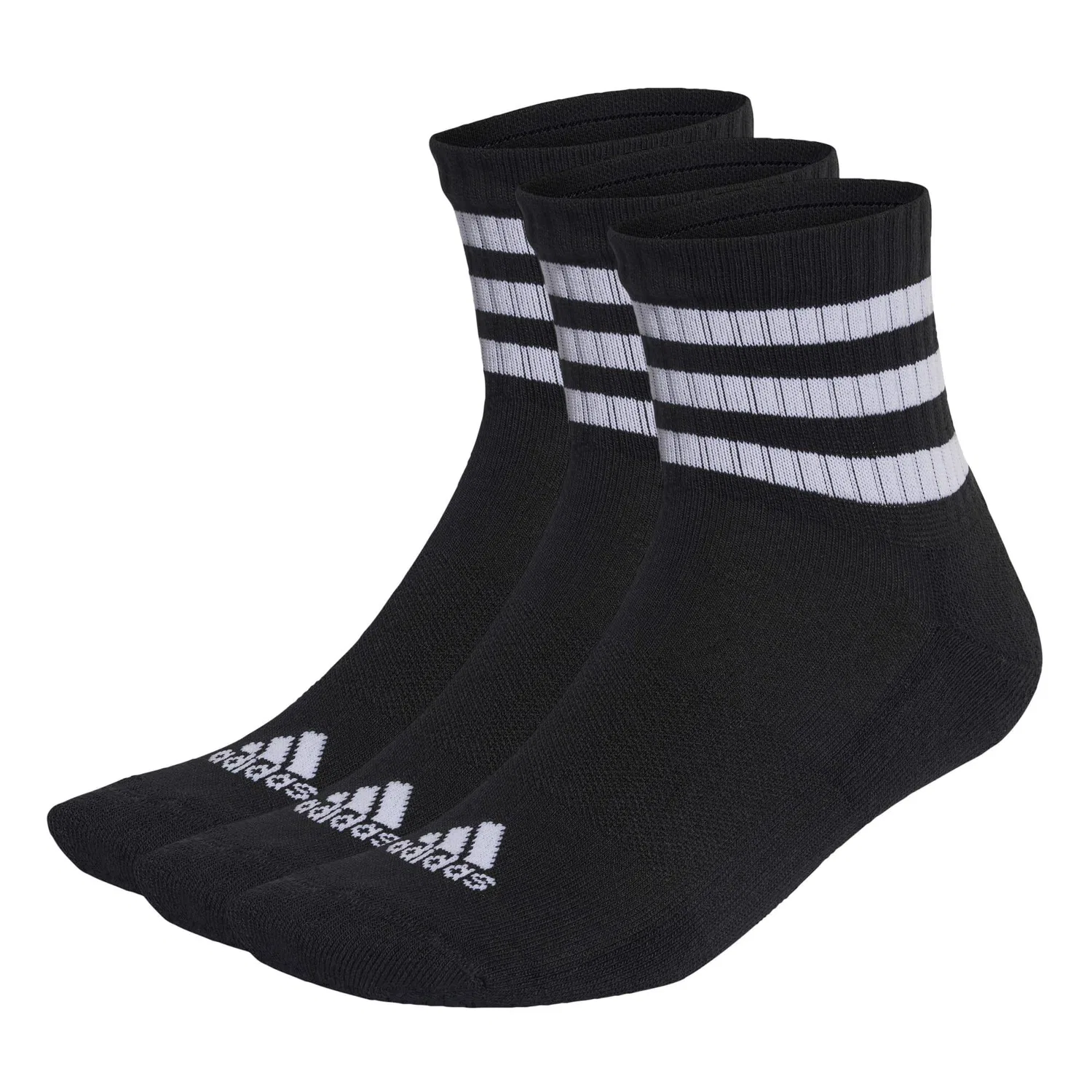 Мужские носки с компрессией 3-Stripes Cushioned Sportswear Mid-Cut Socks 3P Adidas, Schwarz Weiss