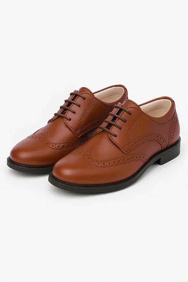 Детские туфли для мальчиков кожаные brogue Isse, Tan Color — фото 3