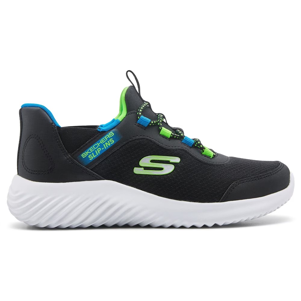 Детские туфли-слипоны Bounder Sneaker от Skechers для маленьких и больших детей, black/blue/lime — фото 2