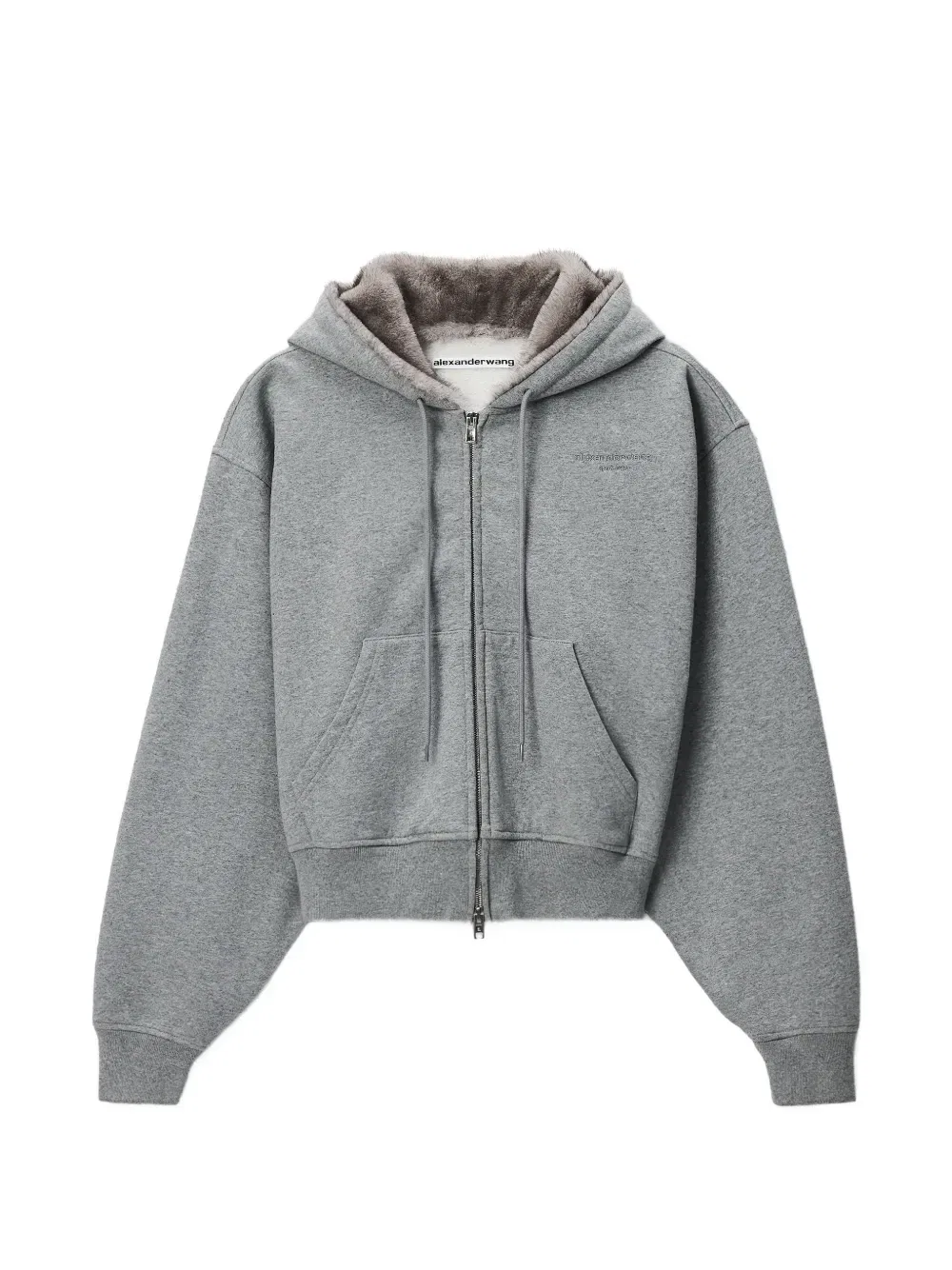 Худи на молнии с капюшоном из искусственного меха Alexander Wang, серый