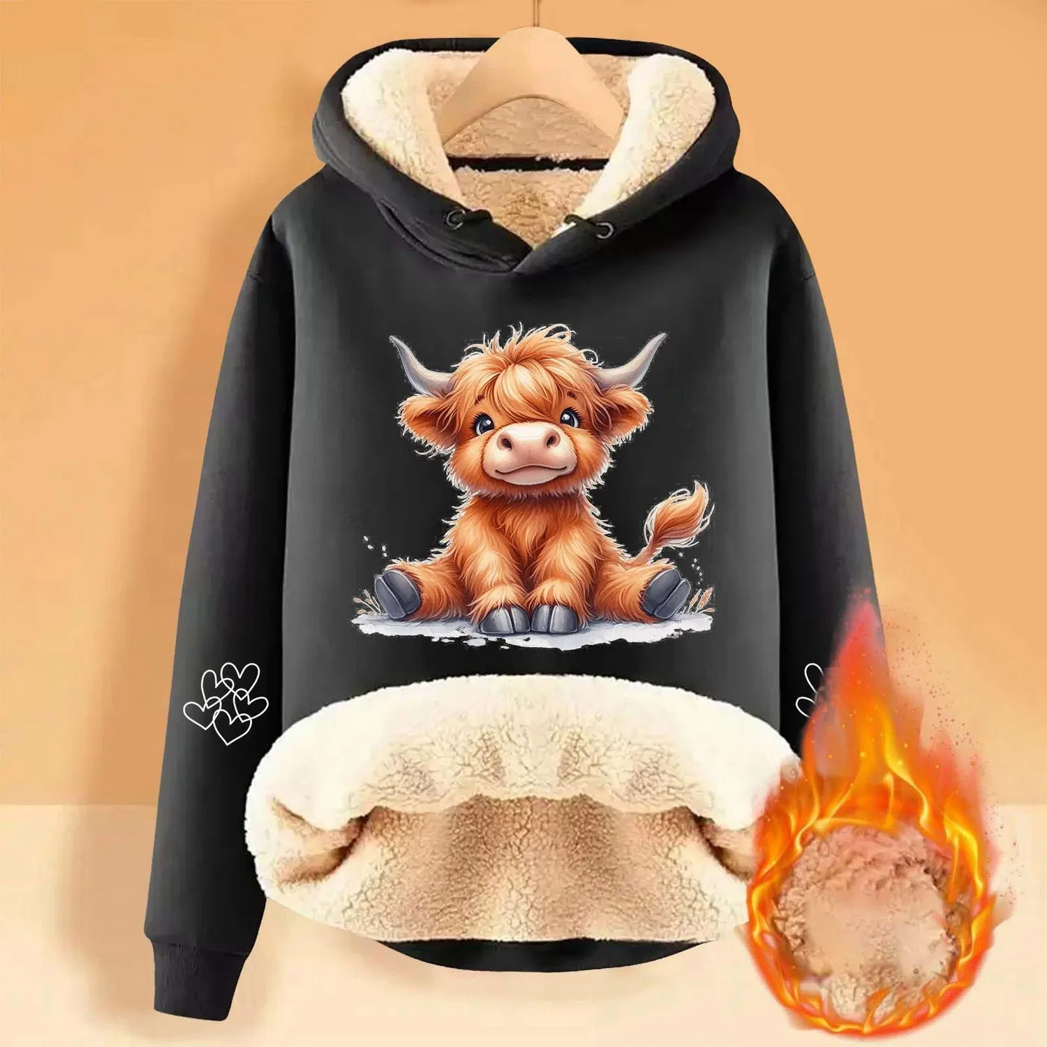 Женское худи из флиса с капюшоном, однотонное, тёплое, зимнее, Nero — фото 3