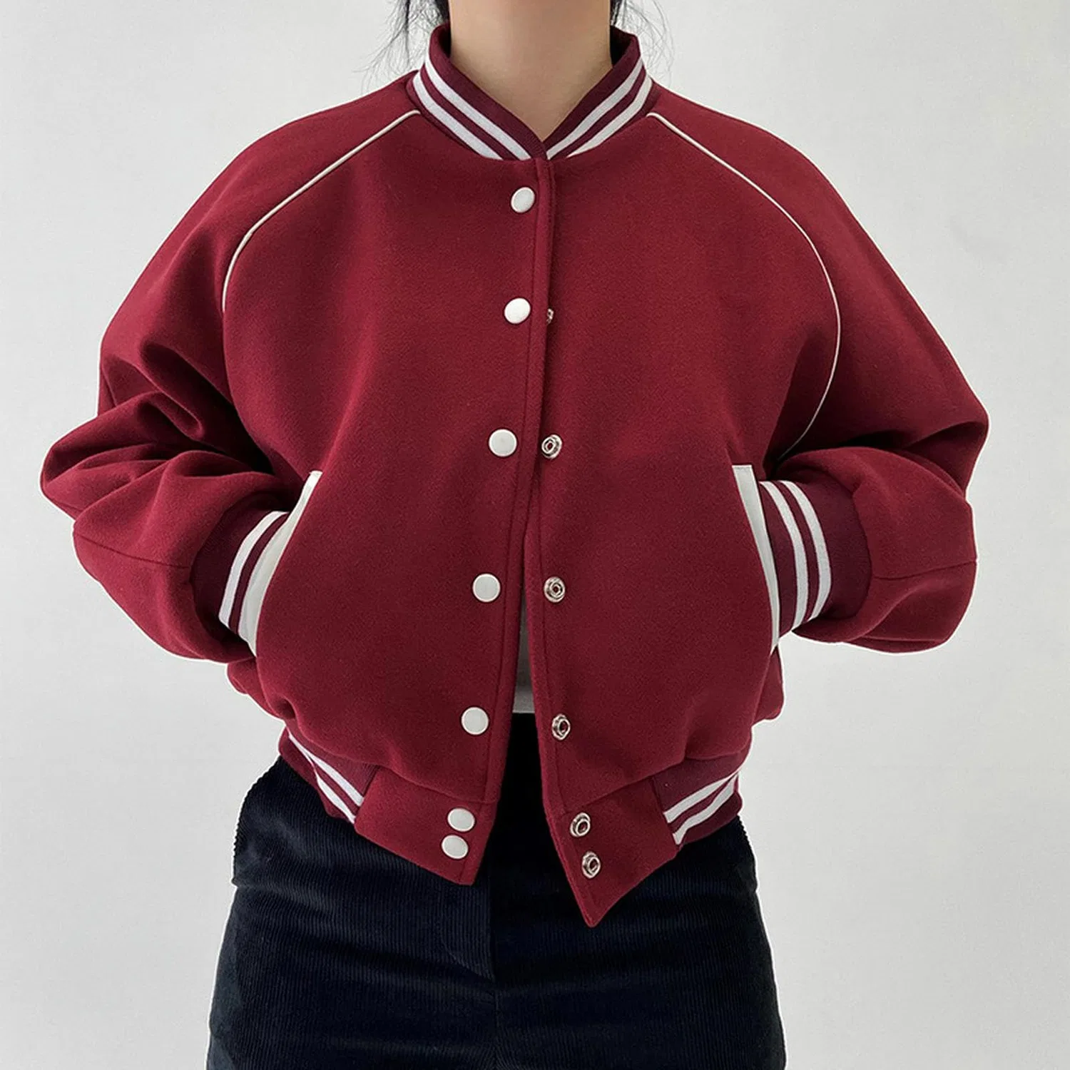 Мужская короткая куртка с воротником-стойкой Nuovo Stile Sportivo Casual Colletto alla Coreana Uniforme da Baseball Monopetto Giacca Corta Allentata Top-Rosso-S, Rosso