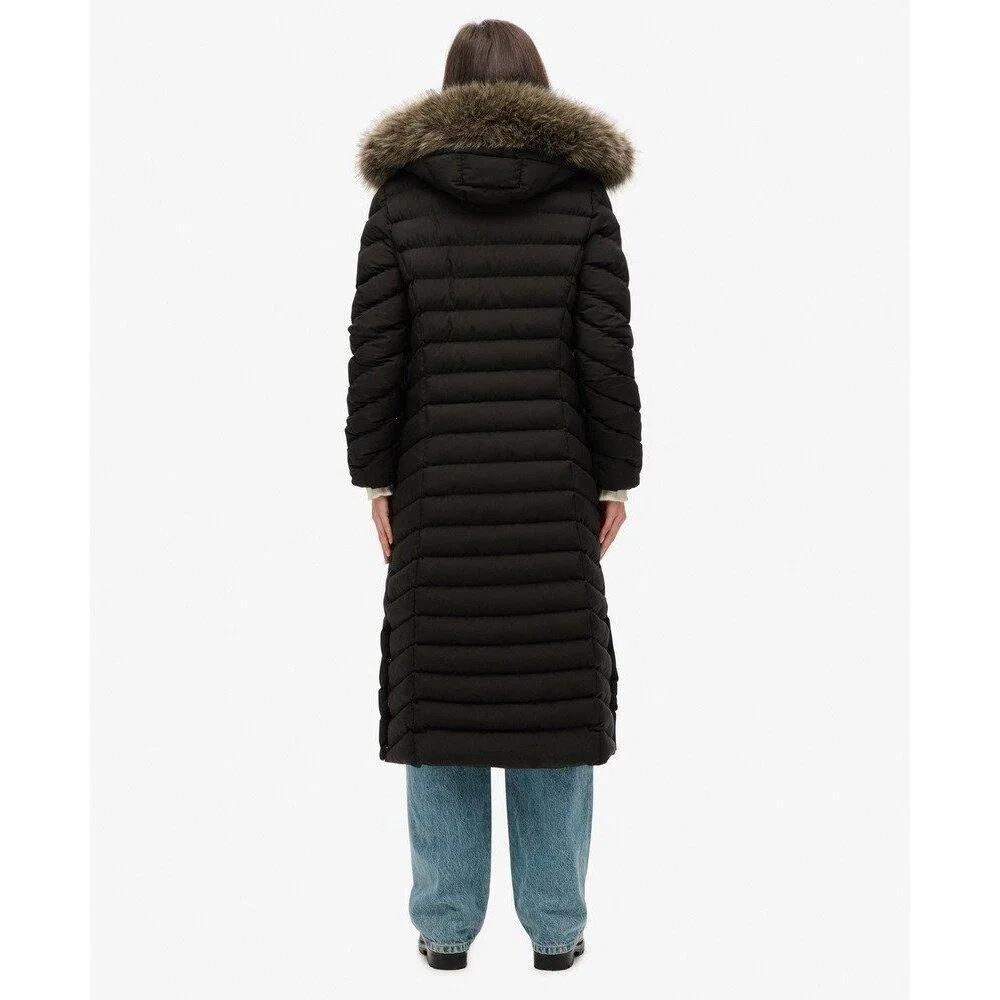 Женское длинное пуховое пальто с капюшоном из искусственного меха Superdry Fuji, Schwarz — фото 3