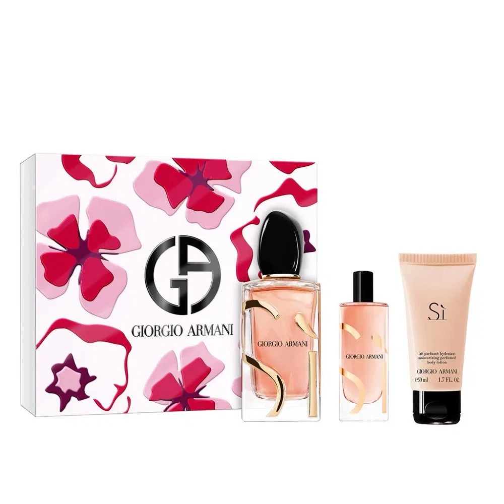 Женский набор духов 100 мл + бальзам для тела 50 мл + духи 15 мл Si Intense Giorgio Armani, Цвет: Прозрачный