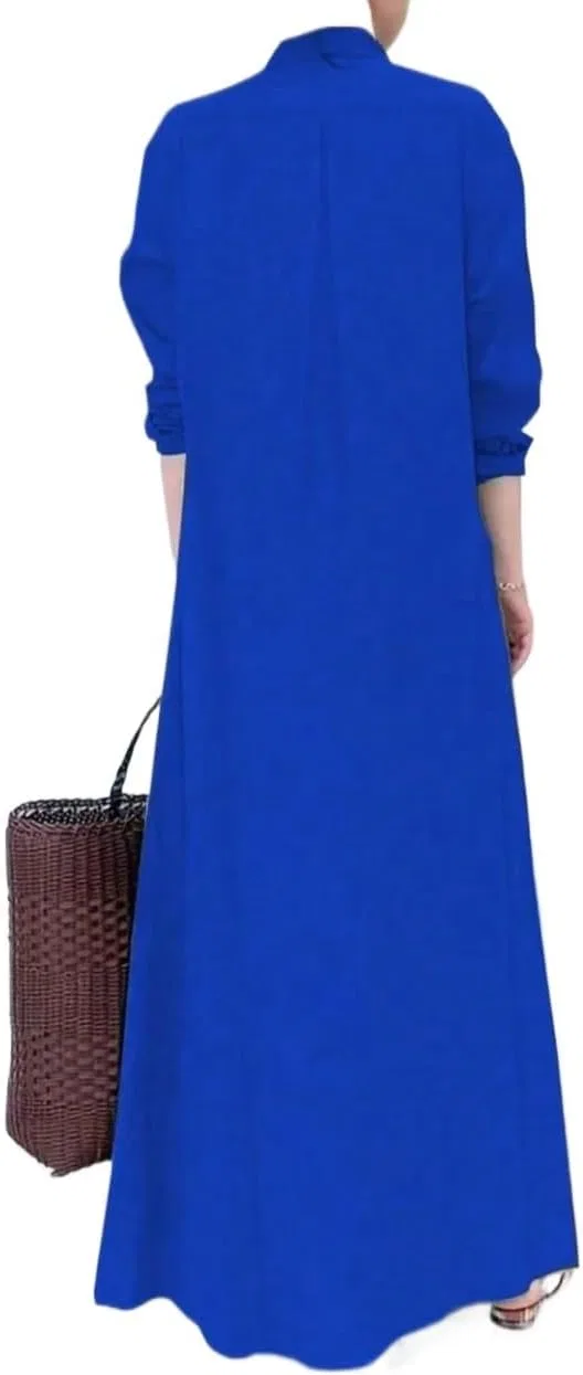 Женское платье-рубашка с пуговицами макси, Royal Blue — фото 2