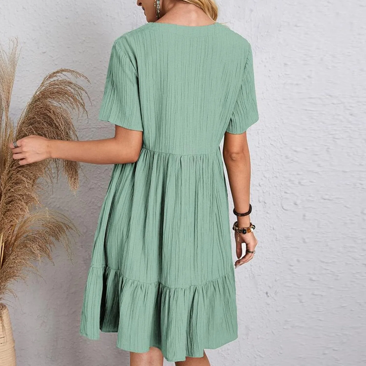 Женское летнее мини-платье с V-образным вырезом A-силуэта, Mint Green — фото 3