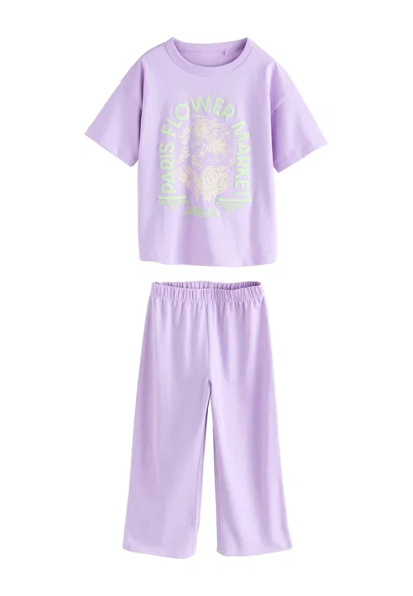 Набор пижам из 3 штук, хлопок, Regular fit - wide leg pyjamas 3 pack set, Next, pink lilac slogan, розовый/сиреневый — фото 4