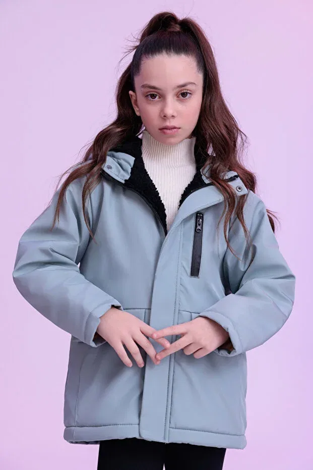 Детское пальто для девочек с капюшоном Gizrain, Mint Green