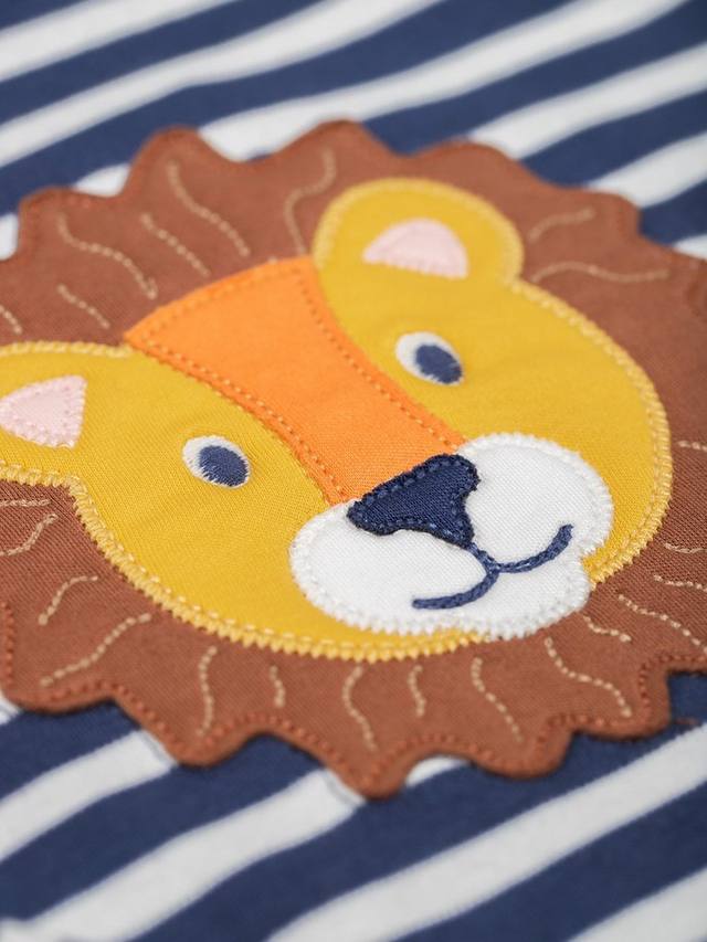 Детская хлопковая футболка с аппликацией Discovery и длинными рукавами Frugi, Navy Stripe/Lion — фото 3