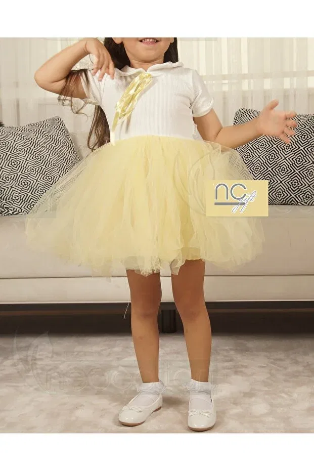 Детское платье для девочек хлопковое с принтом Nc Gift, Yellow-Short