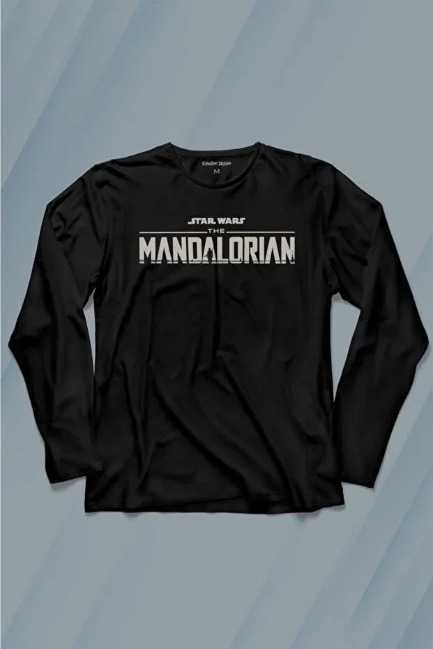 Детская футболка с длинным рукавом с принтом The Mandalorian Baby Yoda Pocket Design Star Wars Kendim Seçtim, Black