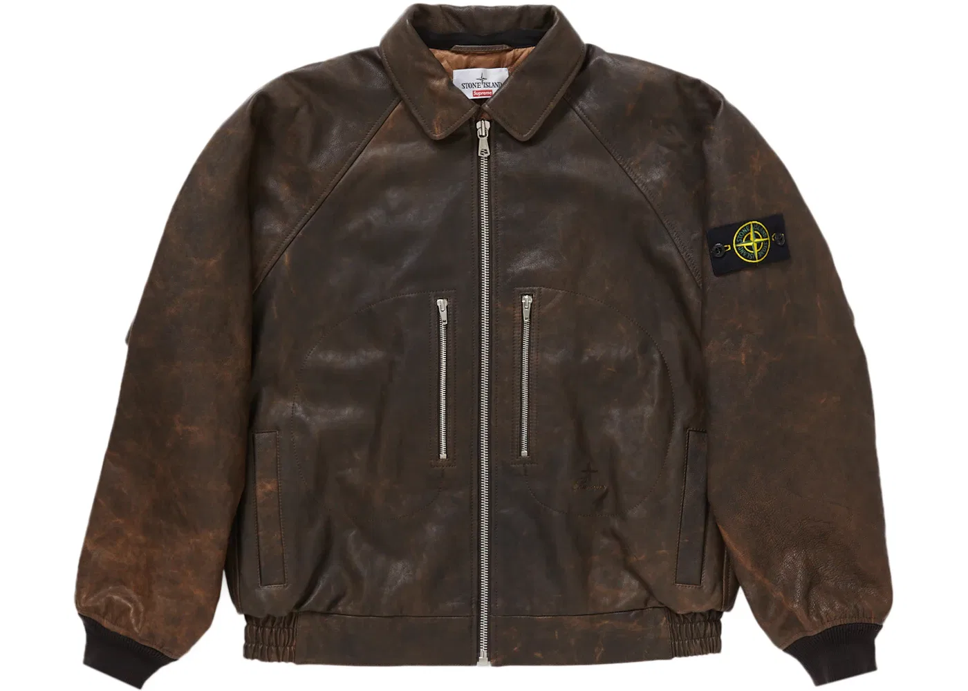 Мужская кожаная бомбер-куртка Supreme Stone Island, Brown — фото 3