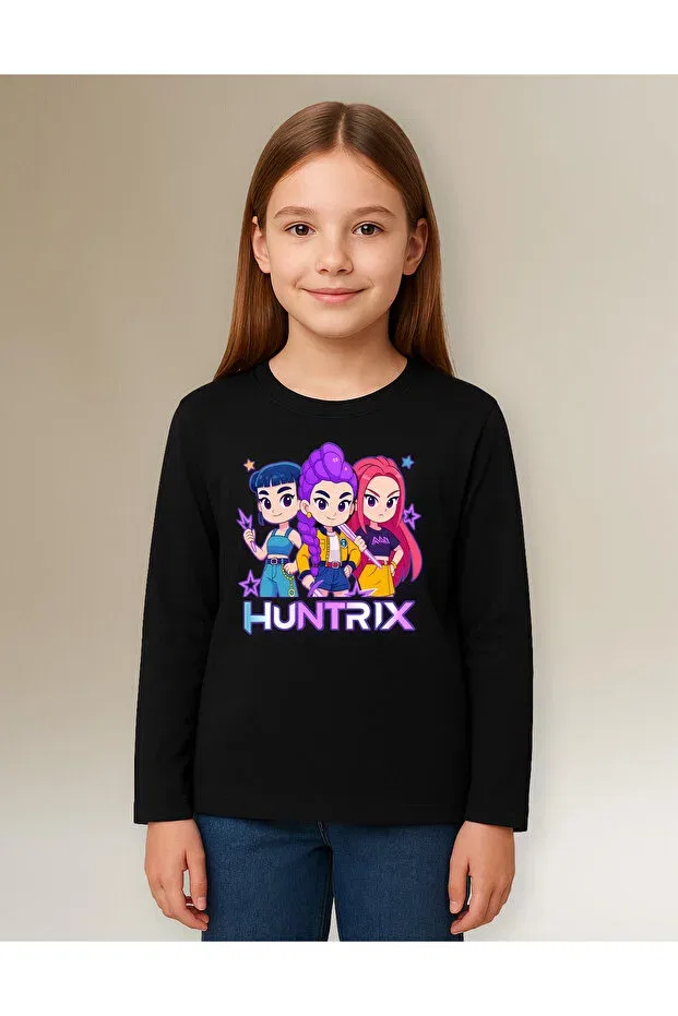 Детская футболка с длинным рукавом с принтом Kpop demon hunters huntrix Mixxi Fashion, Black — фото 2