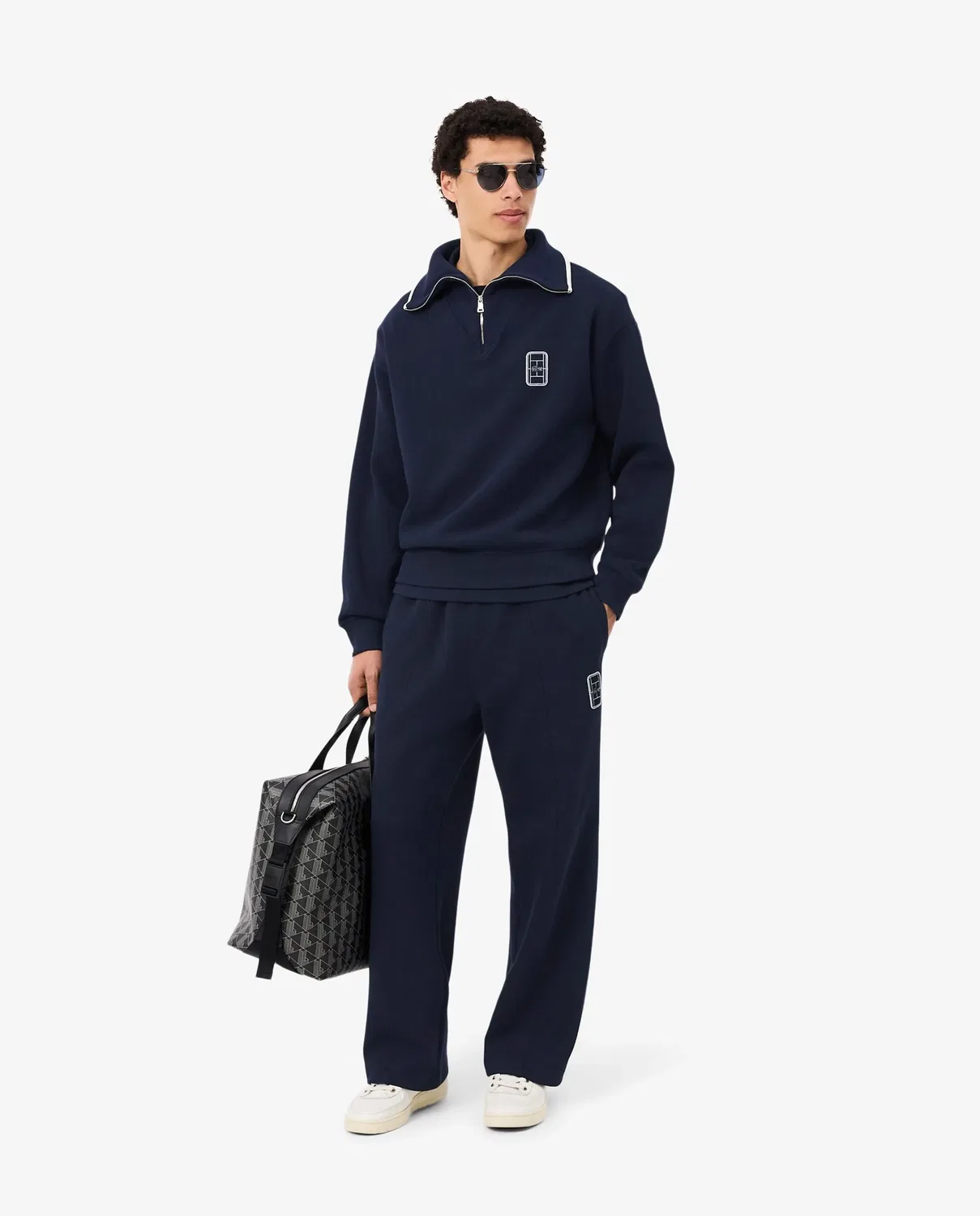 Свитшот Lacoste Oversize мужской с высоким воротником на молнии, двойное пике, Azul Marino — фото 4