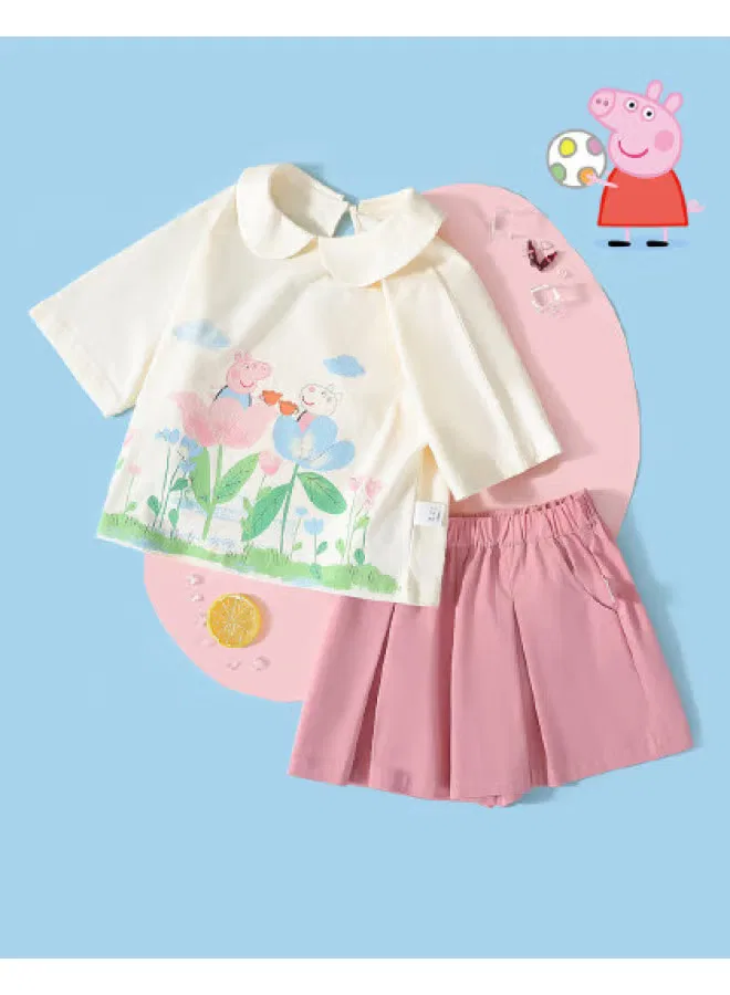 Комплект летний с принтом Peppa Pig, белый с розовым