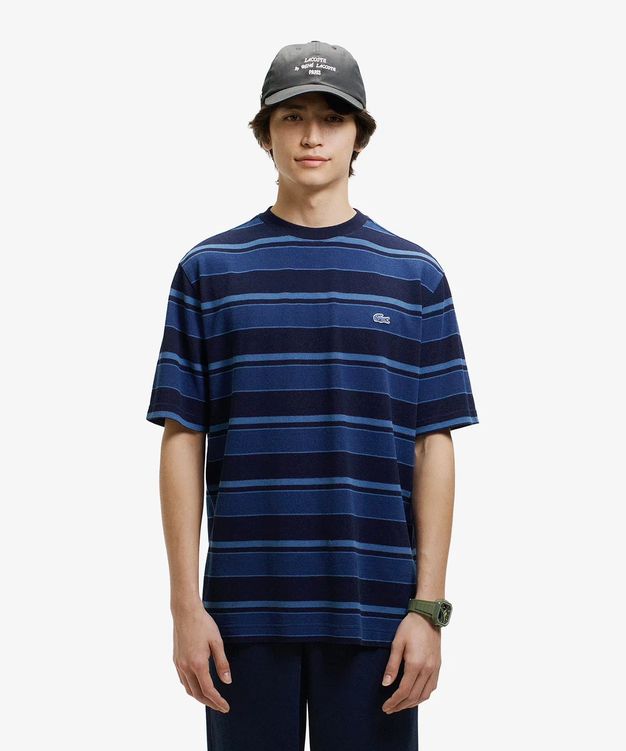 Мужская футболка оверсайз с индиго-полоской LACOSTE, Dark Indigo Blue