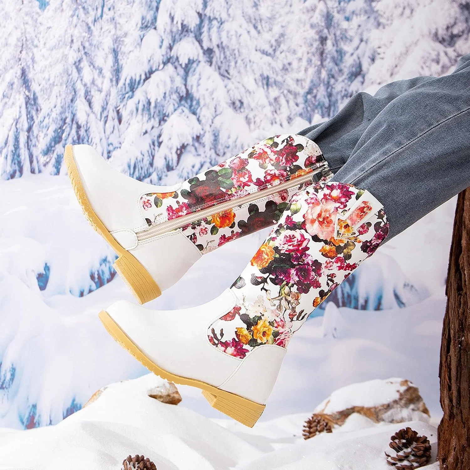 Детские сапоги для девочек с цветочной вышивкой Cowboy Western Boots, White — фото 3