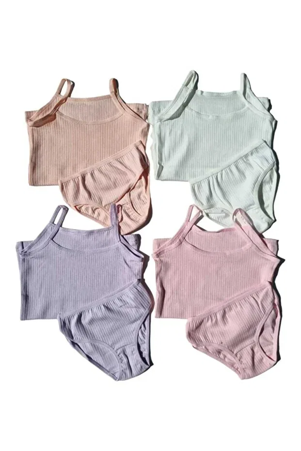Детский комплект маек и трусов для девочек Premium Ribbed Combed Cotton Fabric Strap Tezzgelsin, Colored