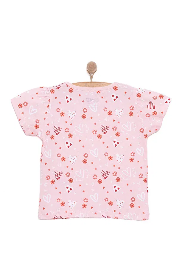 Детская футболка для девочек с принтом Hellobaby basic girl fruit eating cat pattern Ebebek Hello Baby, Pink — фото 2