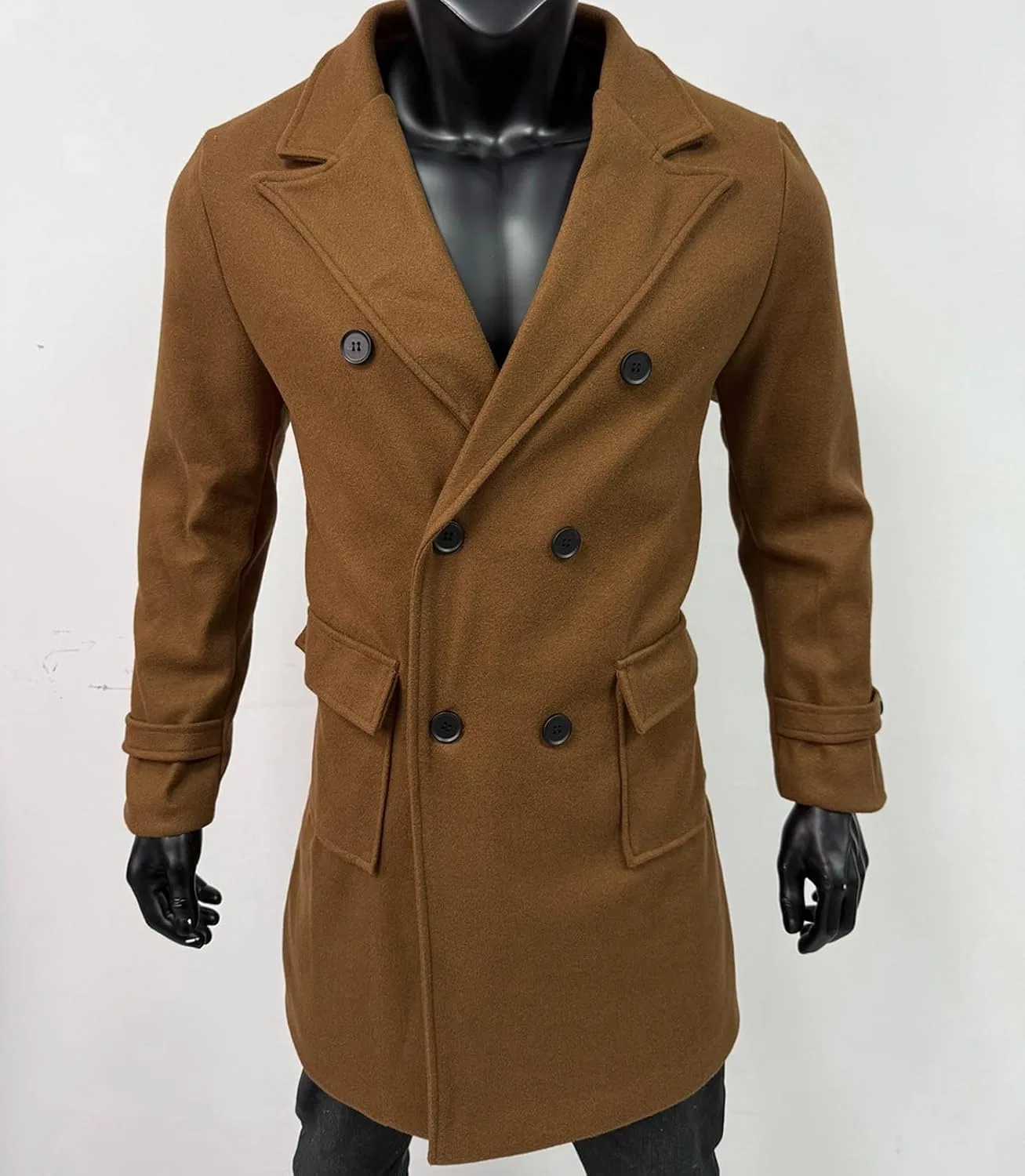 Мужское пальто-тренч с двубортной застежкой, Wool Blend, с клапанами, цвет — фото 3