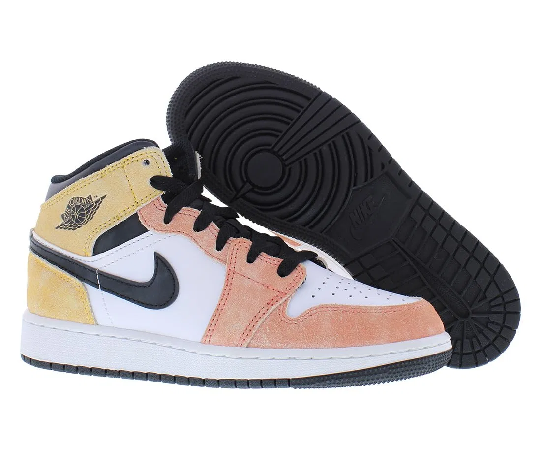 Детские кроссовки для мальчиков с принтом Air Jordan 1 Mid Se (Gs) NIKE, Magic Ember Sundial White Black — фото 4