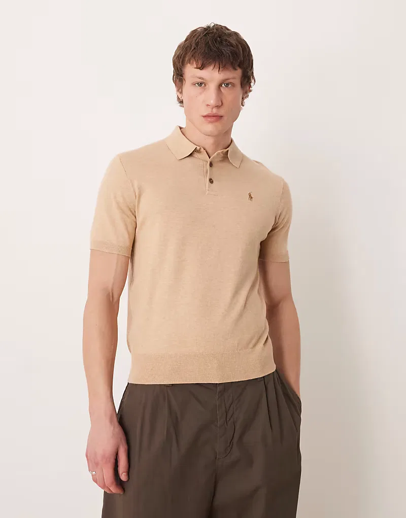 Вязаная рубашка-поло Polo Ralph Lauren с логотипом Icon, бежевый