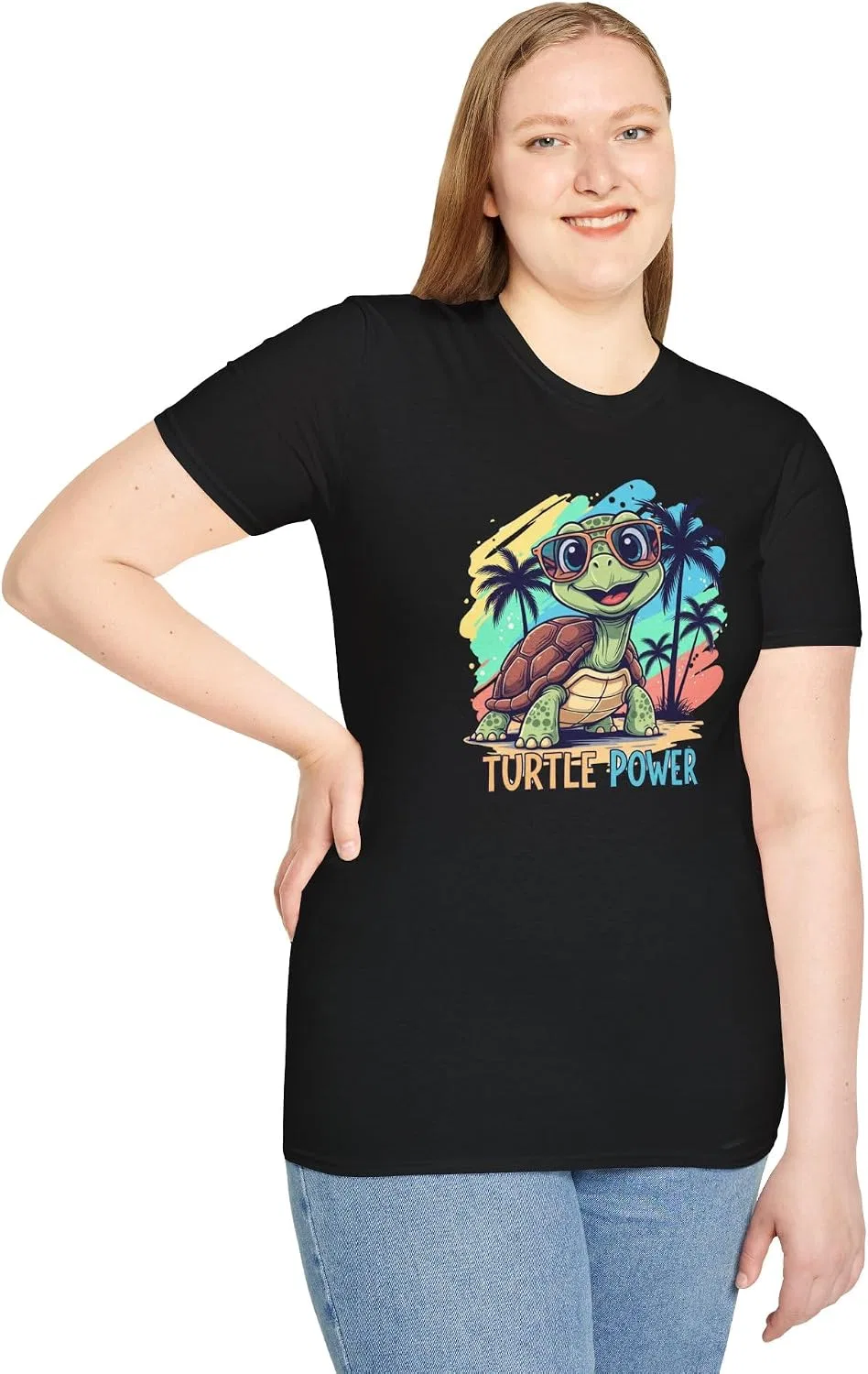 Футболка с принтом Turtle Power Gildan 64000, Black — фото 2