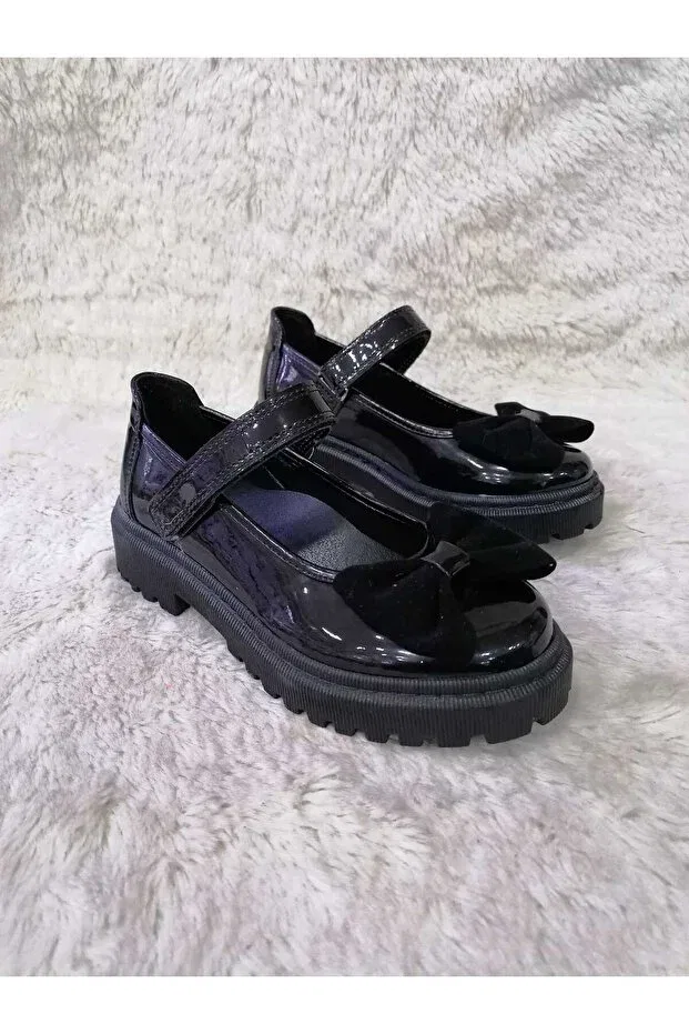 Детские балетки для девочек с бантом Özgür Kids, Black Rugan