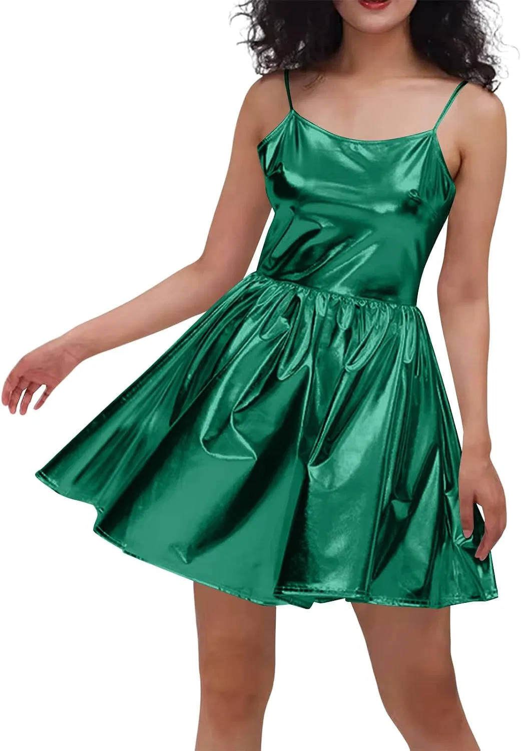 Женское блестящее мини-платье с открытой спиной Metallic Twirl Swing, Green — фото 2