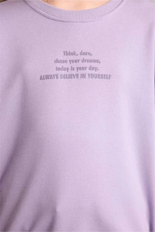 Детские свитшот для девочек с принтом Relax fit printed lilac girls' sweatshirt e6782a8/pr308 Defacto, Purple Pr308 — фото 4