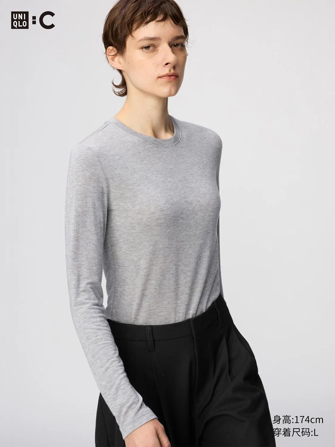 Футболка с длинным рукавом HEATTECH Uniqlo, серая