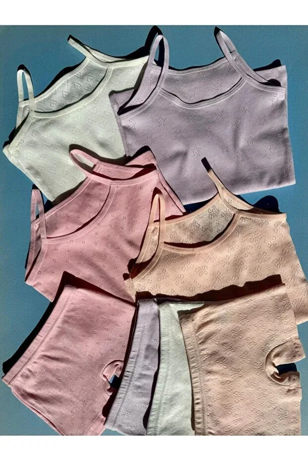 Детский комплект для девочек без рукавов Perforated model 4-piece girls' rope strap tank top - shorts set (total 8 pieces) Victroy, Mor25