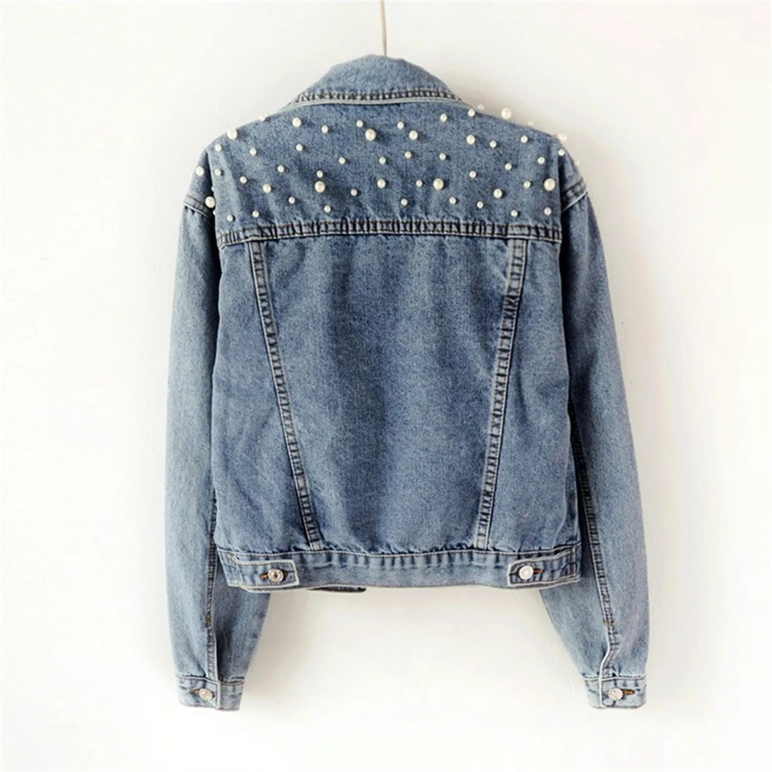 Женское джинсовое пальто с жемчужной вышивкой Oversized Denim Jacket, Blu — фото 3